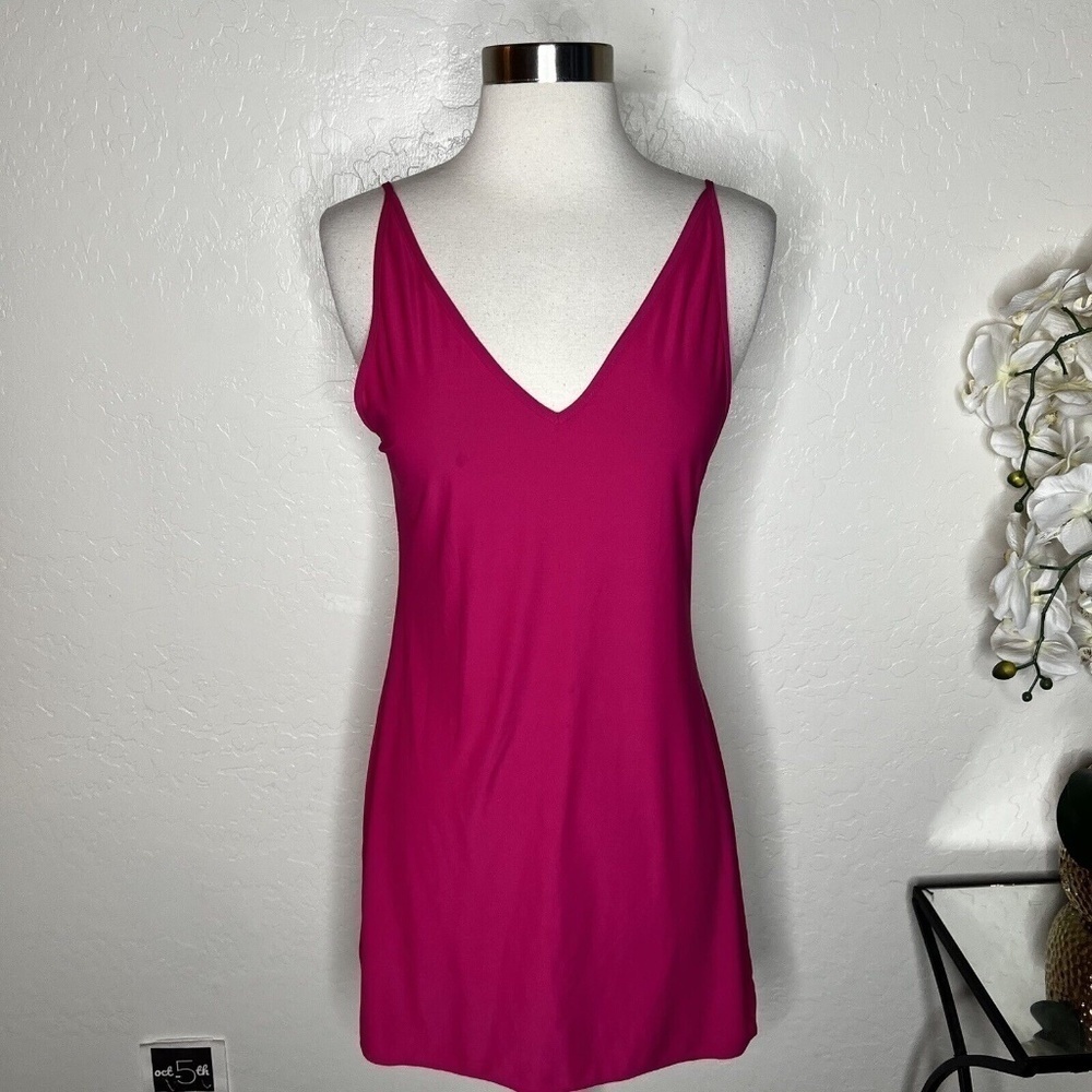 Josie By Natori Slip Dress Mini Sheer Top Pink V Neck Size XS Women